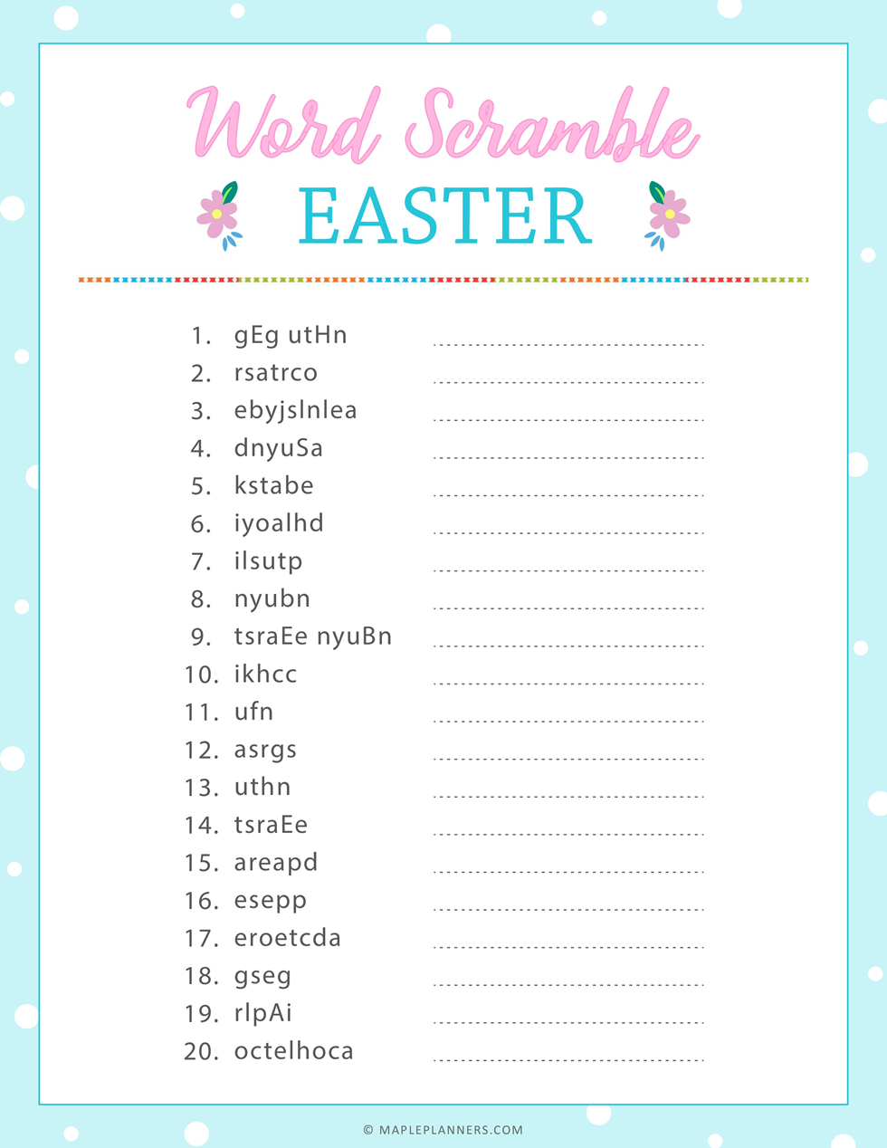 Easter Word Scramble Download Free Printables