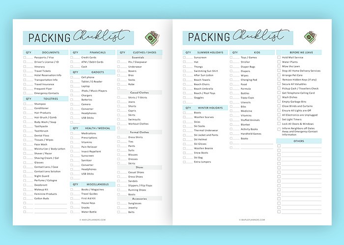 travel planner free travel packing checklist