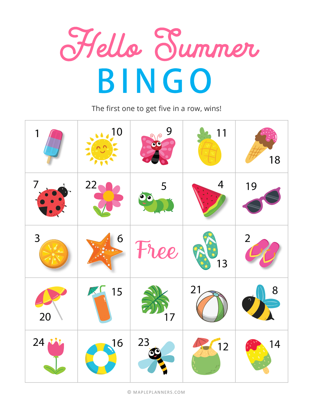 Summer Bingo Game Free Printables