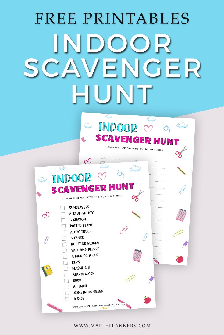 free printable indoor scavenger hunt for kids