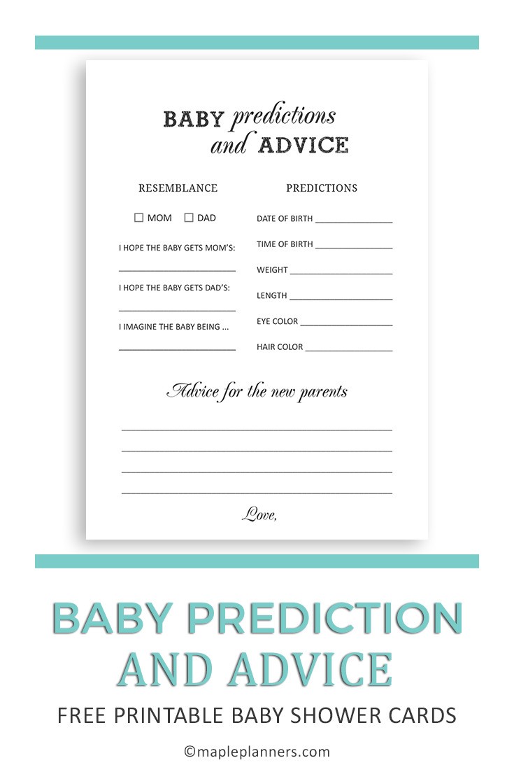 Free Printable Baby Prediction And Advice Cards Baby Shower Games