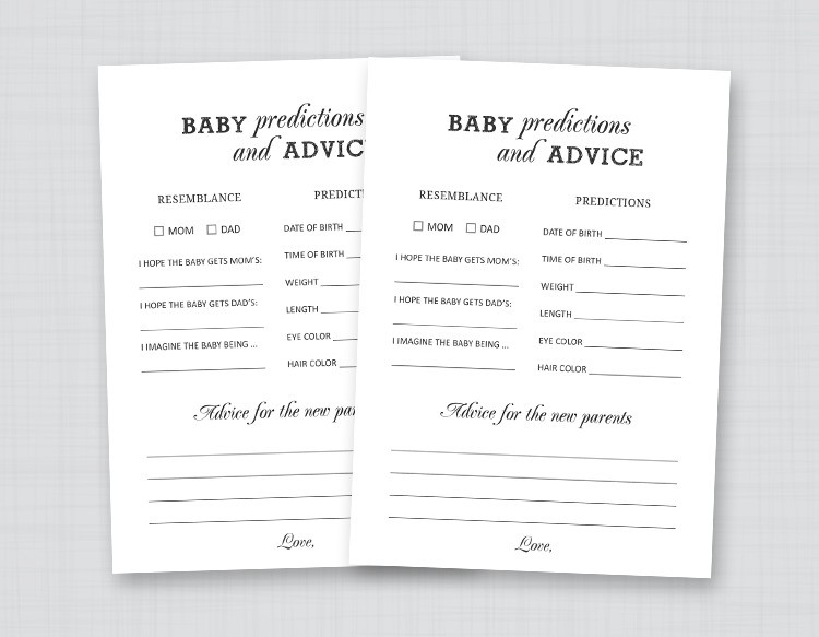 Free Printable Baby Prediction And Advice Cards Baby Shower Games