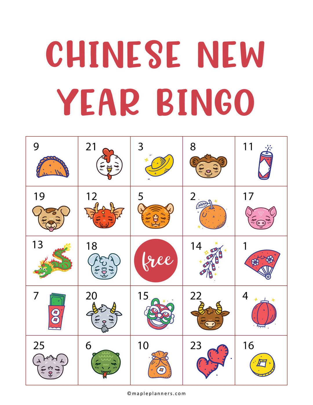 Free Printable Chinese New Years Eve Bingo | Fun Activities for Kids